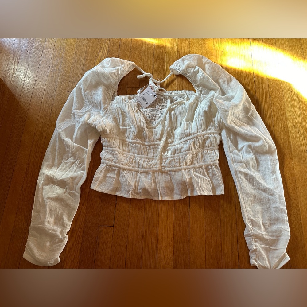 Free People Chloe Milkmaid Top in White, Size S, NWT